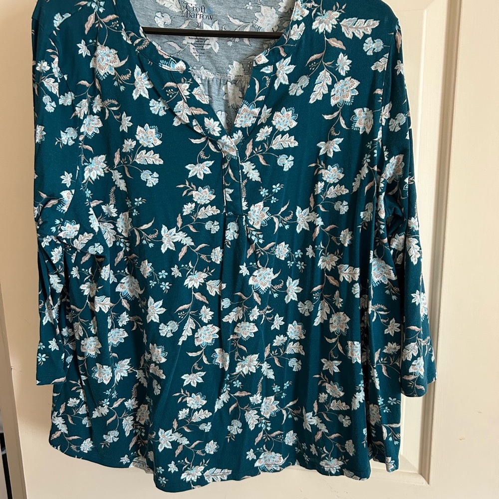Croft & Barrow Teal Floral Blouse